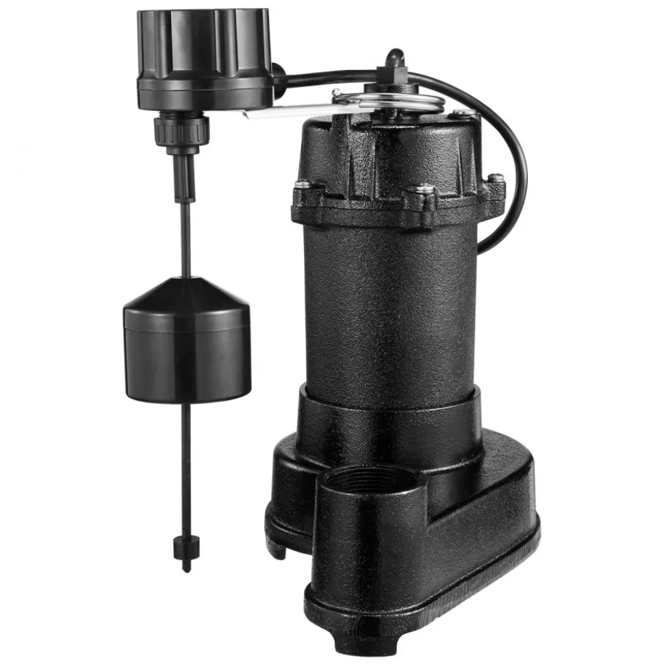 VEVOR Submersible Sewage Pump, 1/2 HP, 4800 GPH Cast Iron Sewage/Effluent Pump with Automatic Tethered Float Switch, 2-Inch NPT Discharge, 120V, 20 ft Max Lift, for Basement, Septic Tank, Residential