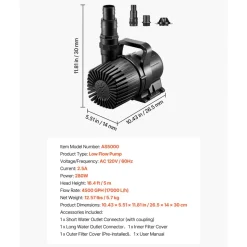 VEVOR Submersible Water Pump, 280W 4500GPH, Aquarium Return Pump with 16.4 ft Lift Height & 180° Adjustable Flow Direction, Suitable for Pond, Aquarium, Fountain, Waterfall, and Fish Tank