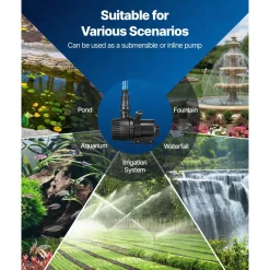 VEVOR Submersible Water Pump, 280W 4500GPH, Aquarium Return Pump with 16.4 ft Lift Height & 180° Adjustable Flow Direction, Suitable for Pond, Aquarium, Fountain, Waterfall, and Fish Tank