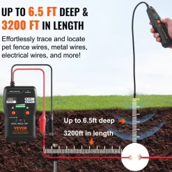 VEVOR Subterranean Wire Locator, Up to 6.5 FT Detection Depth, Earphone-Included Cable Tracer and Break Detector, 3280 FT Detection Range, Ideal for Locating Hidden Pet Fences and Sprinkler Valves