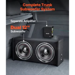 VEVOR Subwoofer Bass Package, 12 in, 490W RMS, Dual Car Audio Subwoofer and Amp Package, with Loaded Enclosure, Separate Amplifier, and Wiring Kit, for Various Vehicles Trunks, Car Audio Systems