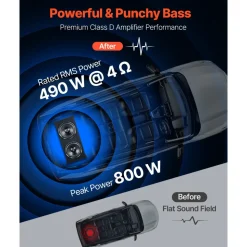 VEVOR Subwoofer Bass Package, 12 in, 490W RMS, Dual Car Audio Subwoofer and Amp Package, with Loaded Enclosure, Separate Amplifier, and Wiring Kit, for Various Vehicles Trunks, Car Audio Systems