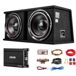 VEVOR Subwoofer Bass Package, 12 in, 1200W RMS, Dual Car Audio Subwoofer and Amp Package, with Loaded Enclosure, Separate Amplifier, and Wiring Kit, for Various Vehicles Trunks, Car Audio Systems