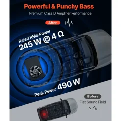 VEVOR Subwoofer Bass Package, 12 in, 245W RMS, Complete Car Audio Subwoofer and Amp Package, with Loaded Enclosure, Built-in Amplifier, and Wiring Kit, Slim Trapezoid , Compact for Car Audio Systems