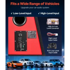 VEVOR Subwoofer Bass Package, 12 in, 245W RMS, Complete Car Audio Subwoofer and Amp Package, with Loaded Enclosure, Built-in Amplifier, and Wiring Kit, Slim Trapezoid , Compact for Car Audio Systems