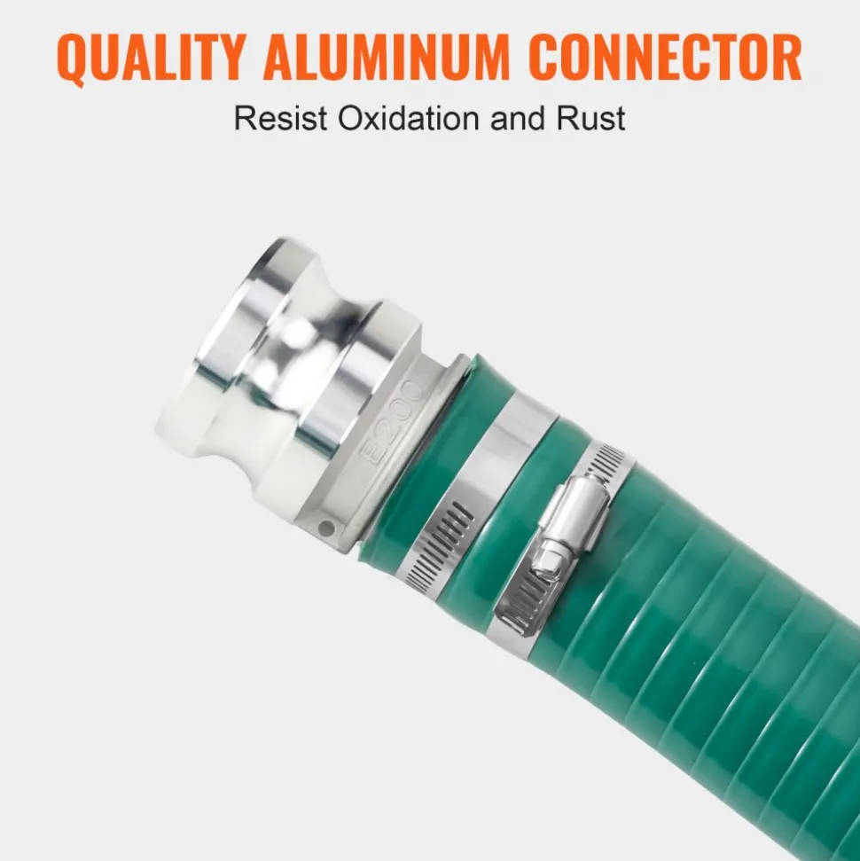 VEVOR Suction Hose, 2 in x 20 ft, Green High Quality Hose, with Camlock Connectors, and Aluminum Fittings, Fit Various Pumps, for Sewage Treatment, Water Transportation and More Agricultural Purposes
