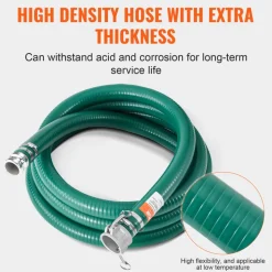 VEVOR Suction Hose, 2 in x 20 ft, Green High Quality Hose, with Camlock Connectors, and Aluminum Fittings, Fit Various Pumps, for Sewage Treatment, Water Transportation and More Agricultural Purposes