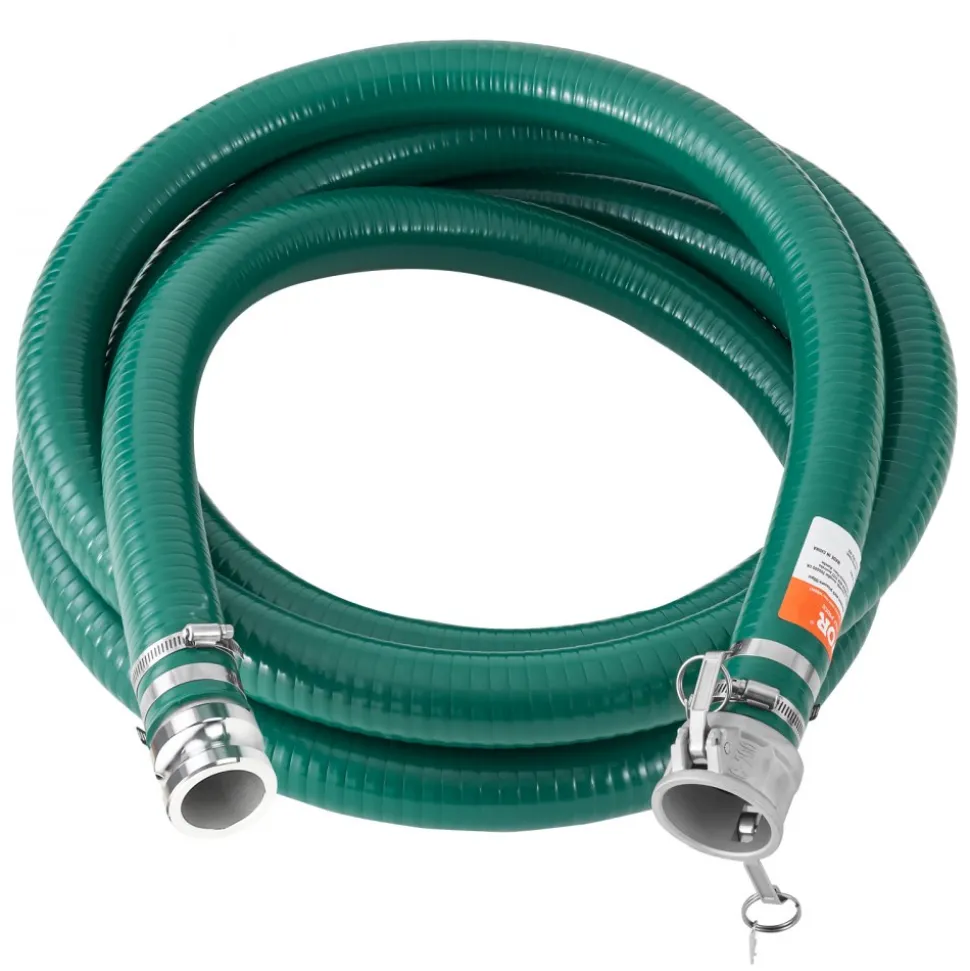 VEVOR Suction Hose, 2 in x 20 ft, Green High Quality Hose, with Camlock Connectors, and Aluminum Fittings, Fit Various Pumps, for Sewage Treatment, Water Transportation and More Agricultural Purposes