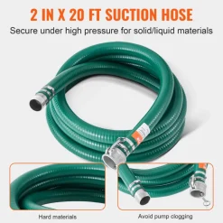 VEVOR Suction Hose Kit for Water Pump, with 2 in x 65 ft Blue Backwash Hose, 20 ft Green Suction Hose, and Steel Round Hole Strainer, Camlocks, Clamps, Cam & Groove Adapter, for Multiple Purposes