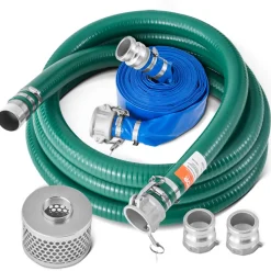 VEVOR Suction Hose Kit for Water Pump, with 2 in x 65 ft Blue Backwash Hose, 20 ft Green Suction Hose, and Steel Round Hole Strainer, Camlocks, Clamps, Cam & Groove Adapter, for Multiple Purposes