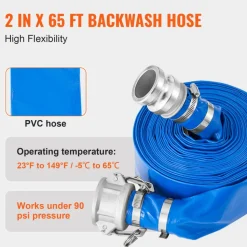 VEVOR Suction Hose Kit for Water Pump, with 2 in x 65 ft Blue Backwash Hose, 20 ft Green Suction Hose, and Steel Round Hole Strainer, Camlocks, Clamps, Cam & Groove Adapter, for Multiple Purposes