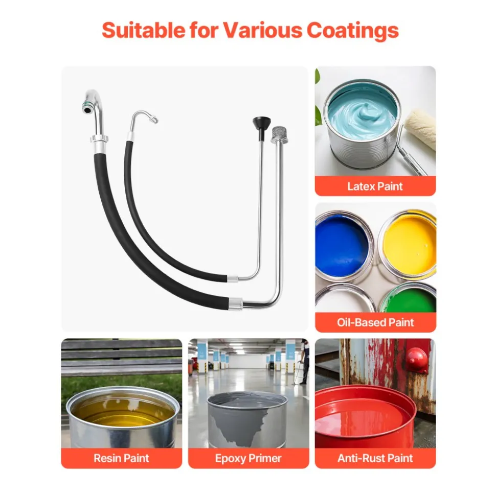 VEVOR Suction Hose Tube and Reflux Line Sets, Aluminum Alloy an Rubber Suction Hose and Reflux Line Set, Paint Sprayers Tool Part, Compatible with Multiple Airless Spraying/Line Painting Machine