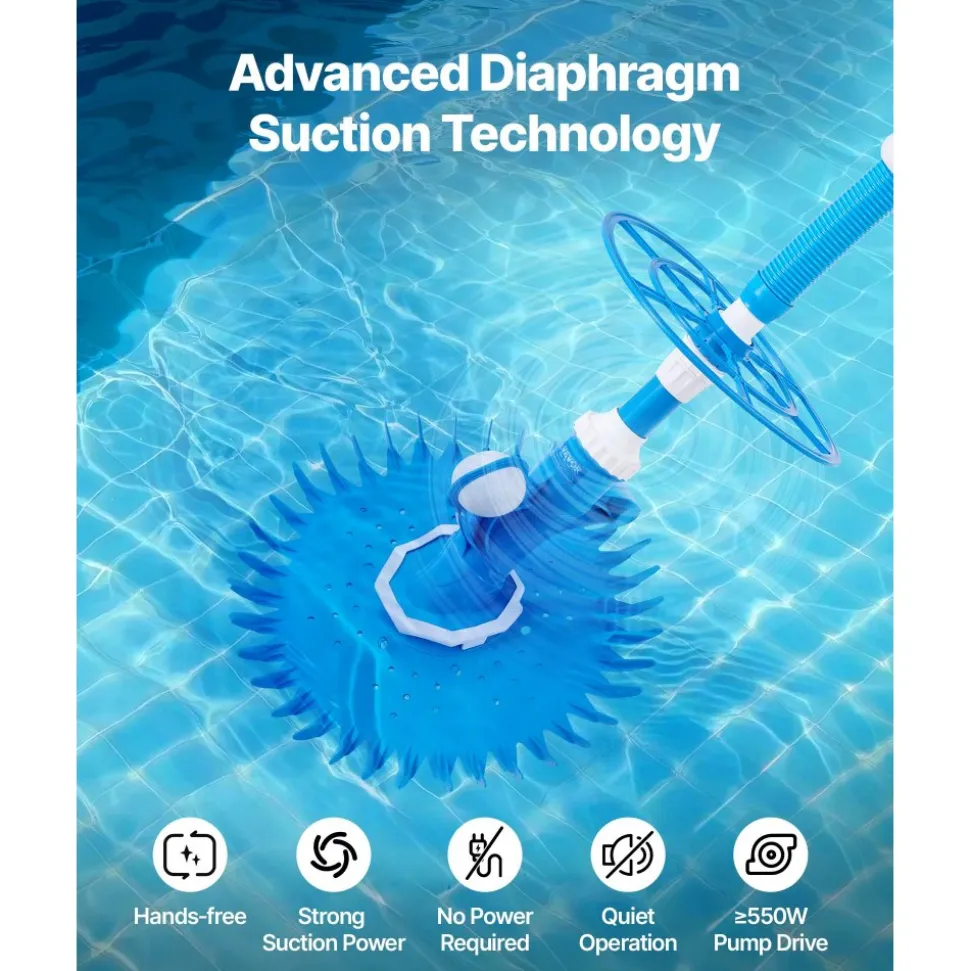 VEVOR Suction Pool Cleaner, Automatic Pool Vacuum Cleaner, Suction Side Automatic Pool Cleaner, Suction Vacuum Pool Sweeper with 12 Hoses, for In-ground Pool and Above-ground Pool Up to 20 x 35 ft