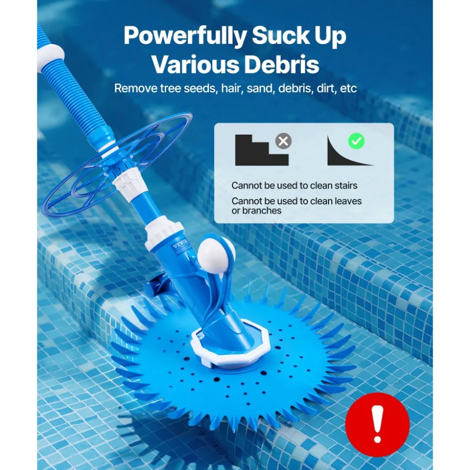 VEVOR Suction Pool Cleaner, Automatic Pool Vacuum Cleaner, Suction Side Automatic Pool Cleaner, Suction Vacuum Pool Sweeper with 12 Hoses, for In-ground Pool and Above-ground Pool Up to 20 x 35 ft