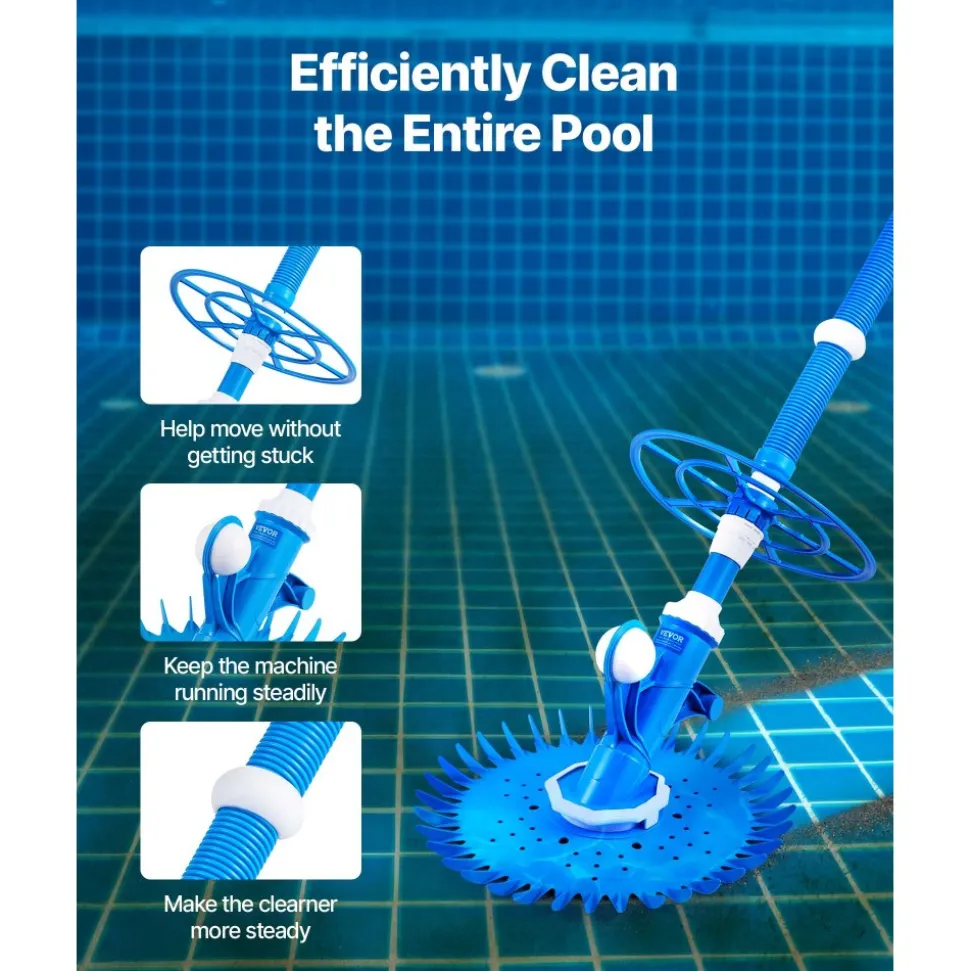 VEVOR Suction Pool Cleaner, Automatic Pool Vacuum Cleaner, Suction Side Automatic Pool Cleaner, Suction Vacuum Pool Sweeper with 12 Hoses, for In-ground Pool and Above-ground Pool Up to 20 x 35 ft