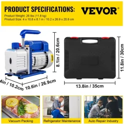 VEVOR Suction Pump 4.8CFM 1/4 HP Single Stage for HVAC A/C Cooling Systems, 5PA Ultimate Vacuum, Manifold Gauge Kit R410A R134A R22, Includes 4-Way Gauge & Hose