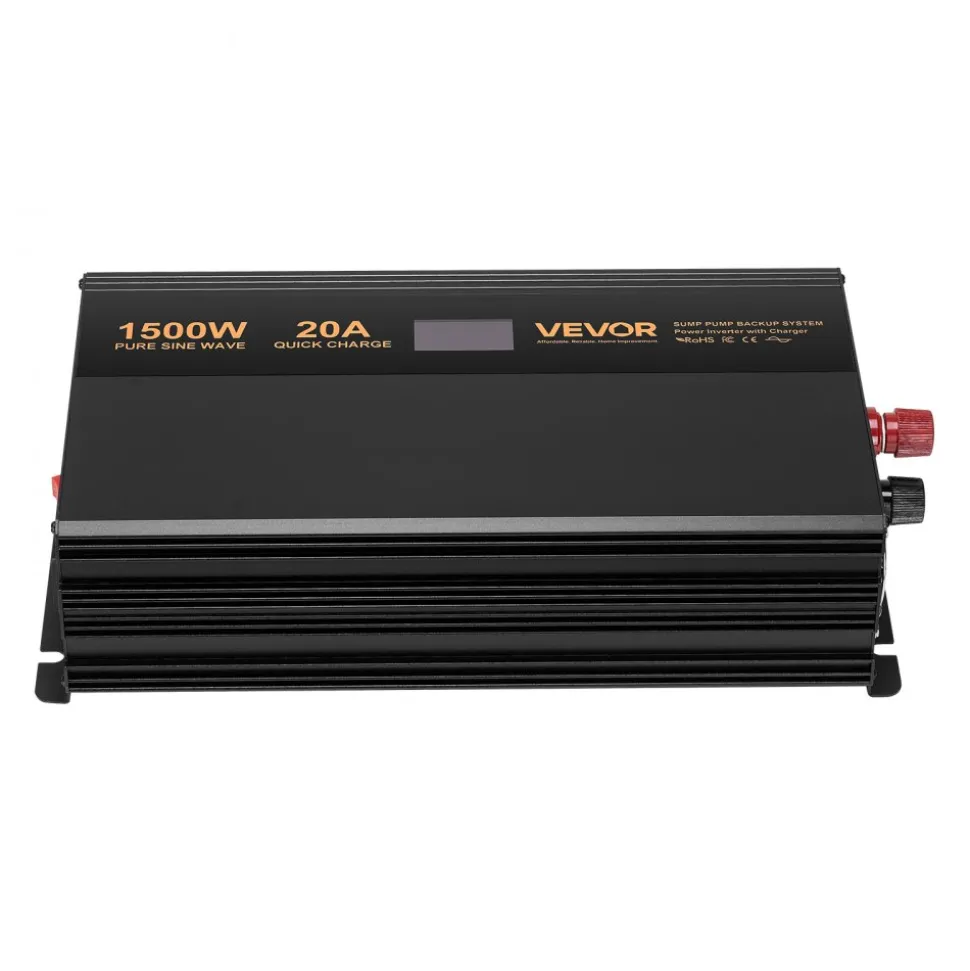 VEVOR Sump Pump Battery Backup System, 1500W, Auto Switches to Battery Inverter for Continuous Sump Pump Operation, Pure Sine Wave, LCD Display, for Basement Protection Emergency and Power Outage