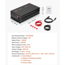 VEVOR Sump Pump Battery Backup System, 1500W, Auto Switches to Battery Inverter for Continuous Sump Pump Operation, Pure Sine Wave, LCD Display, for Basement Protection Emergency and Power Outage