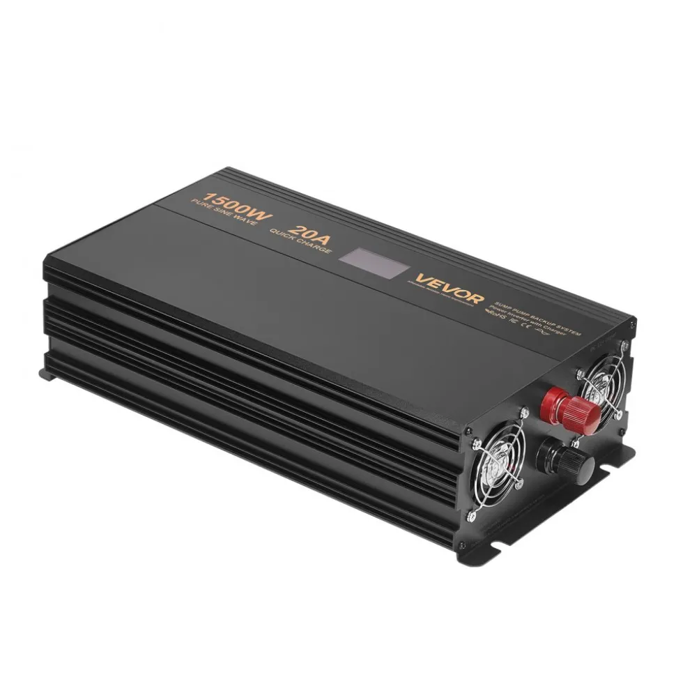 VEVOR Sump Pump Battery Backup System, 1500W, Auto Switches to Battery Inverter for Continuous Sump Pump Operation, Pure Sine Wave, LCD Display, for Basement Protection Emergency and Power Outage