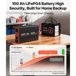 VEVOR Sump Pump Battery Bundle, 2000W, Backup System with 100 Ah LiFePO4 Battery, Auto Switches to Inverter for Sump Pump, Pure Sine Wave, LCD Display, for Basement Protection Emergency Power Outage