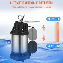 VEVOR Sump Pump, 1/2 HP 3960 GPH, Submersible Stainless Steel Water Pump, 1-1/2