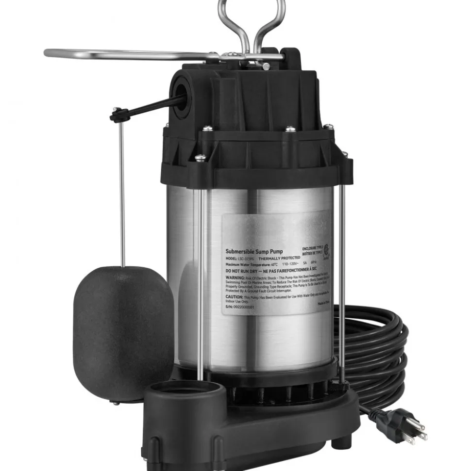 VEVOR Sump Pump, 1/2 HP 3960 GPH, Submersible Stainless Steel Water Pump, 1-1/2" NPT Discharge With 33 ft Cord, Automatic Float Switch with Piggy-back Plug, for Indoor Basement Water Basin