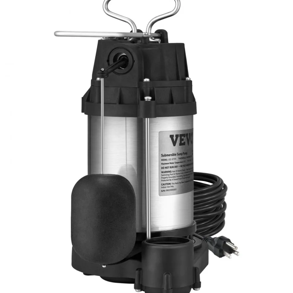 VEVOR Sump Pump, 1/2 HP 3960 GPH, Submersible Stainless Steel Water Pump, 1-1/2" NPT Discharge With 33 ft Cord, Automatic Float Switch with Piggy-back Plug, for Indoor Basement Water Basin