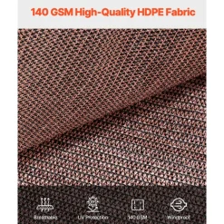 VEVOR 90% Sun Shade Cloth, 10 x 12 ft Pergola Shade Cover with Stainless Steel Grommets, Sun Shades Canopy Privacy Screen with 140 GSM HDPE Material, for Outdoor, Patio, Garden, and Backyard (Brown)