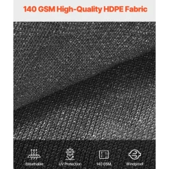 VEVOR 90% Sun Shade Cloth, 8 x 12 ft Pergola Shade Cover with Stainless Steel Grommets, Sun Shades Canopy Privacy Screen with 140 GSM HDPE Material, for Outdoor, Patio, Garden, and Backyard (Black)