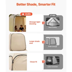 VEVOR Sun Shade Sail Canopy Covers, Fit for 12 x 11 ft Screen House Tent, Sun Protection, 5.51 x 4.59 ft 300D Oxford Silver-Coated Fabric, Pack of 3 (Not Include Tent), for Outdoor Activities, Beige