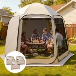 VEVOR Sun Shade Sail Canopy Covers, Fit for 10 x 9.2 ft Screen House Tent, Sun Protection, 5.51 x 4.23 ft 300D Oxford Silver-Coated Fabric, Pack of 3 (Not Include Tent), for Outdoor Activities, Beige