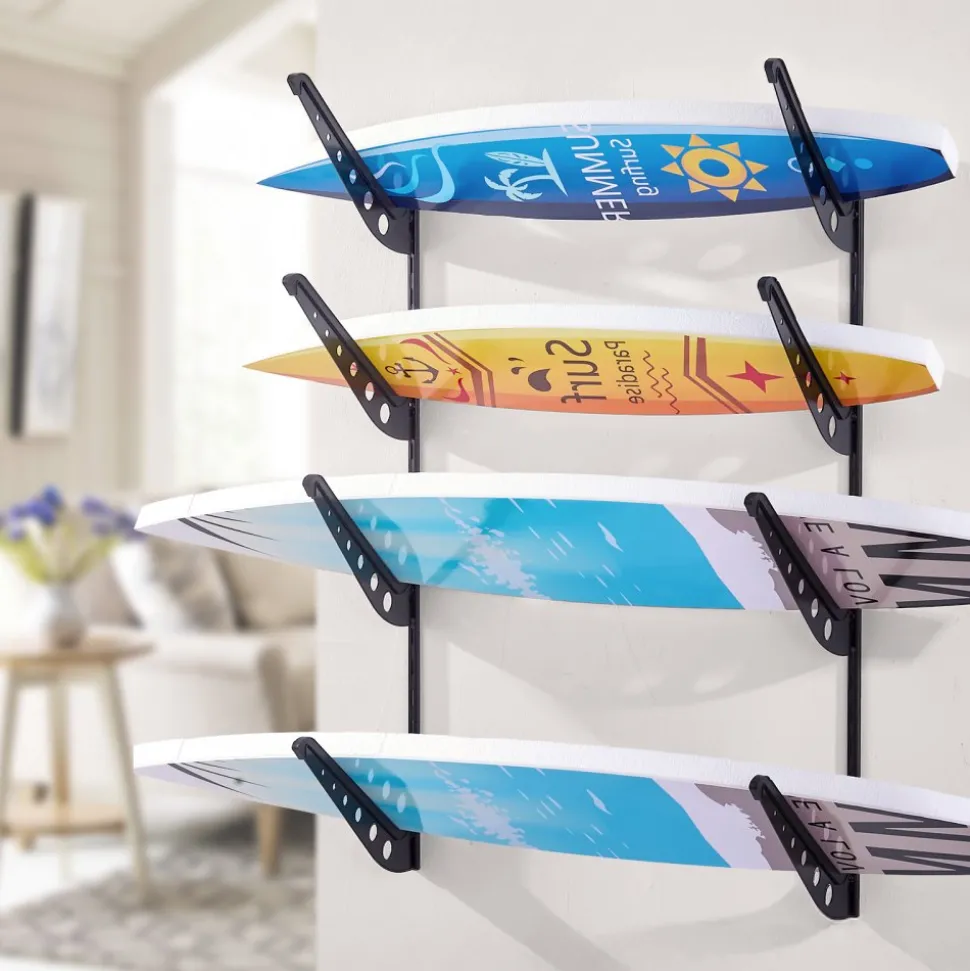 VEVOR Surfboard Wall Mount, 4 Tiers Horizontal Surfboard Rack for Storage and Display, Adjustable Height Metal Board Stand Organizer, Surf Board Holder for Snowboards, Kiteboards, Shortboard, Skis