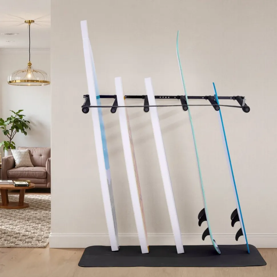 VEVOR Surfboard Wall Mount, 5 Tiers Vertical Surfboard Rack for Storage and Display, Adjustable Metal Board Stand Organizer with Sponge Pad, Surf Board Holder for Snowboards, Kiteboards, Shortboard