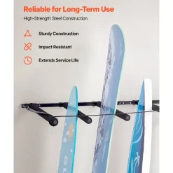 VEVOR Surfboard Wall Mount, 5 Tiers Vertical Surfboard Rack for Storage and Display, Adjustable Metal Board Stand Organizer with Sponge Pad, Surf Board Holder for Snowboards, Kiteboards, Shortboard