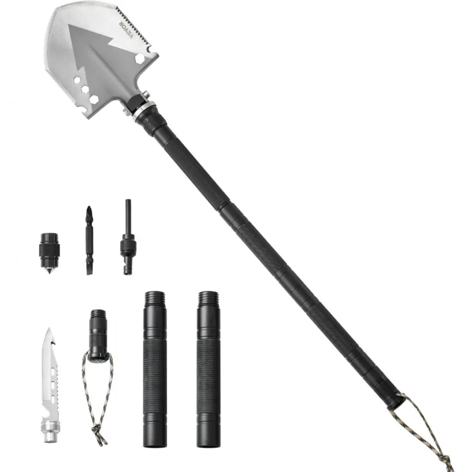 VEVOR Survival Shovel, 11 in 1 Camping Shovel Folding Multitool, Military Grade Portable Compact Tactical Shovel, Multifunction for Off-Roading, Camping, Hiking, Outdoor, Survivalist and Emergency