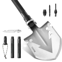 VEVOR Survival Shovel, 11 in 1 Camping Shovel Folding Multitool, Military Grade Portable Compact Tactical Shovel, Multifunction for Off-Roading, Camping, Hiking, Outdoor, Survivalist and Emergency