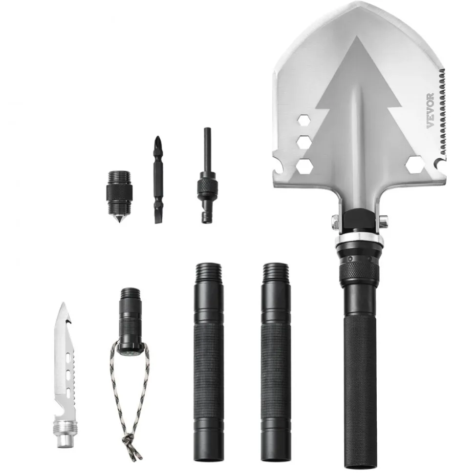 VEVOR Survival Shovel, 11 in 1 Camping Shovel Folding Multitool, Military Grade Portable Compact Tactical Shovel, Multifunction for Off-Roading, Camping, Hiking, Outdoor, Survivalist and Emergency