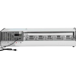 VEVOR Sushi Display Case Refrigerator, 1.8 Cu.ft Commercial Sushi Case, 5-Pan Countertop  Showcase with Curved Glass, LED Lighting, and Digital Temperature Control, for Sushi-Bar, Restaurant, Store