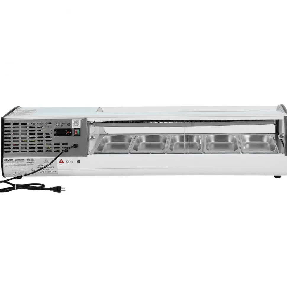 VEVOR Sushi Display Case Refrigerator, 1.8 Cu.ft Commercial Sushi Case, 5-Pan Countertop Showcase with Curved Glass, LED Lighting, and Digital Temperature Control, for Sushi-Bar, Restaurant, Store
