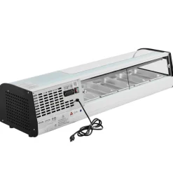 VEVOR Sushi Display Case Refrigerator, 1.8 Cu.ft Commercial Sushi Case, 5-Pan Countertop Showcase with Curved Glass, LED Lighting, and Digital Temperature Control, for Sushi-Bar, Restaurant, Store