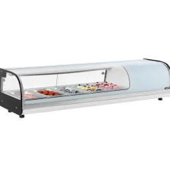 VEVOR Sushi Display Case Refrigerator, 1.8 Cu.ft Commercial Sushi Case, 5-Pan Countertop Showcase with Curved Glass, LED Lighting, and Digital Temperature Control, for Sushi-Bar, Restaurant, Store