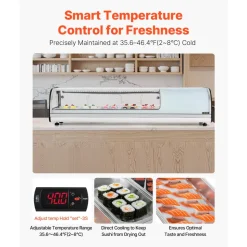 VEVOR Sushi Display Case Refrigerator, 1.8 Cu.ft Commercial Sushi Case, 5-Pan Countertop Showcase with Curved Glass, LED Lighting, and Digital Temperature Control, for Sushi-Bar, Restaurant, Store
