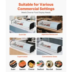 VEVOR Sushi Display Case Refrigerator, 1.8 Cu.ft Commercial Sushi Case, 5-Pan Countertop Showcase with Curved Glass, LED Lighting, and Digital Temperature Control, for Sushi-Bar, Restaurant, Store