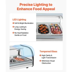 VEVOR Sushi Display Case Refrigerator, 2.5 Cu.ft Commercial Sushi Case, 7-Pan Countertop  Showcase with Curved Glass, LED Lighting, and Digital Temperature Control, for Sushi-Bar, Restaurant, Store