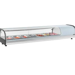 VEVOR Sushi Display Case Refrigerator, 2.5 Cu.ft Commercial Sushi Case, 7-Pan Countertop  Showcase with Curved Glass, LED Lighting, and Digital Temperature Control, for Sushi-Bar, Restaurant, Store