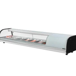 VEVOR Sushi Display Case Refrigerator, 2.5 Cu.ft Commercial Sushi Case, 7-Pan Countertop  Showcase with Curved Glass, LED Lighting, and Digital Temperature Control, for Sushi-Bar, Restaurant, Store
