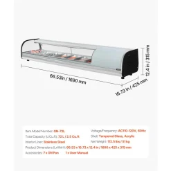 VEVOR Sushi Display Case Refrigerator, 2.5 Cu.ft Commercial Sushi Case, 7-Pan Countertop  Showcase with Curved Glass, LED Lighting, and Digital Temperature Control, for Sushi-Bar, Restaurant, Store