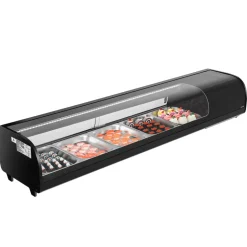 VEVOR Sushi Display Case Refrigerator, 2.9 Cu.ft Commercial Sushi Case, 5-Pan Countertop  Showcase with Curved Glass, LED Lighting, and Digital Temperature Control, for Sushi-Bar, Restaurant, Store