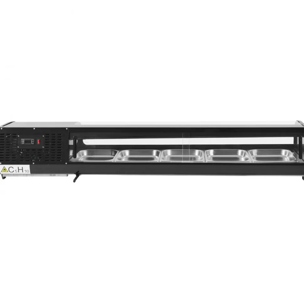 VEVOR Sushi Display Case Refrigerator, 2.9 Cu.ft Commercial Sushi Case, 5-Pan Countertop Showcase with Curved Glass, LED Lighting, and Digital Temperature Control, for Sushi-Bar, Restaurant, Store