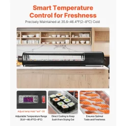 VEVOR Sushi Display Case Refrigerator, 2.9 Cu.ft Commercial Sushi Case, 5-Pan Countertop Showcase with Curved Glass, LED Lighting, and Digital Temperature Control, for Sushi-Bar, Restaurant, Store